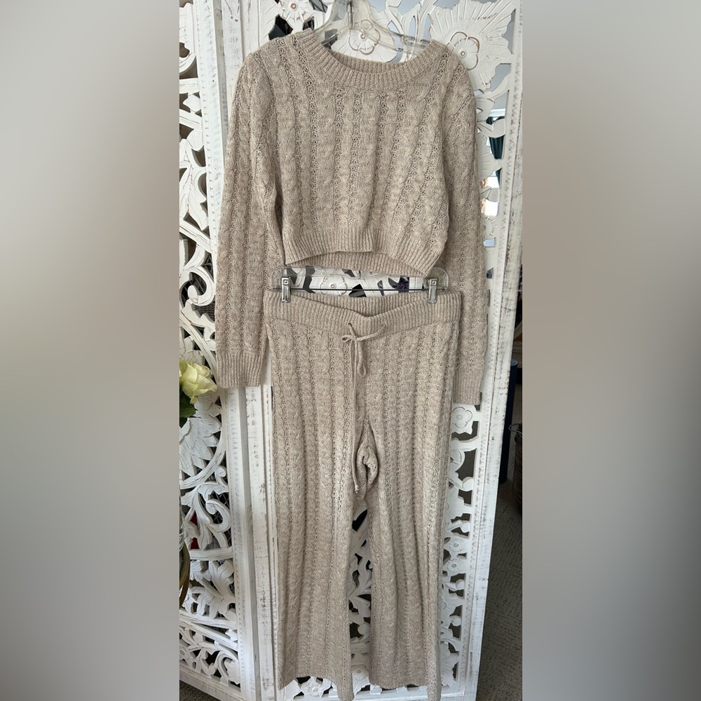 Cozy Knit Sweater and Pants Set in Beige